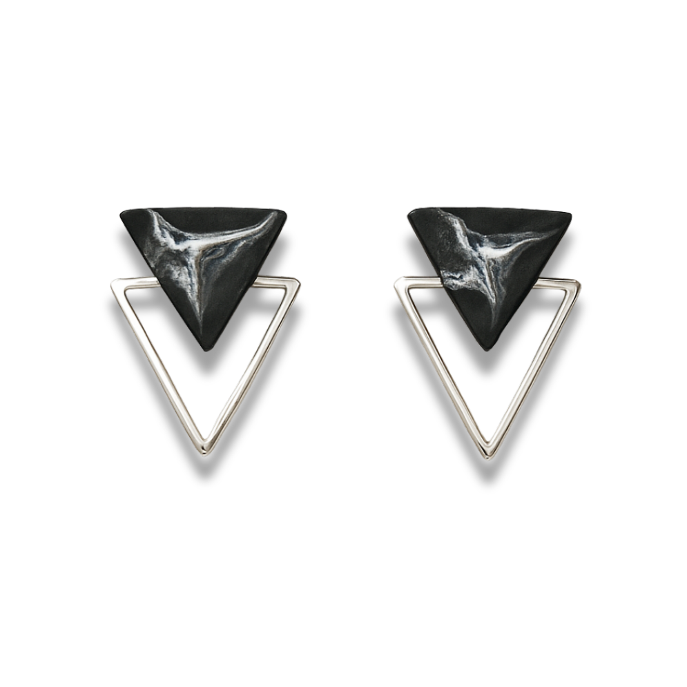 White Marble & Silve Fame Triangle Minimalist Earrings
