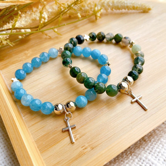 Aquamarine Faith & Calm Gemstone Cross Bracelet