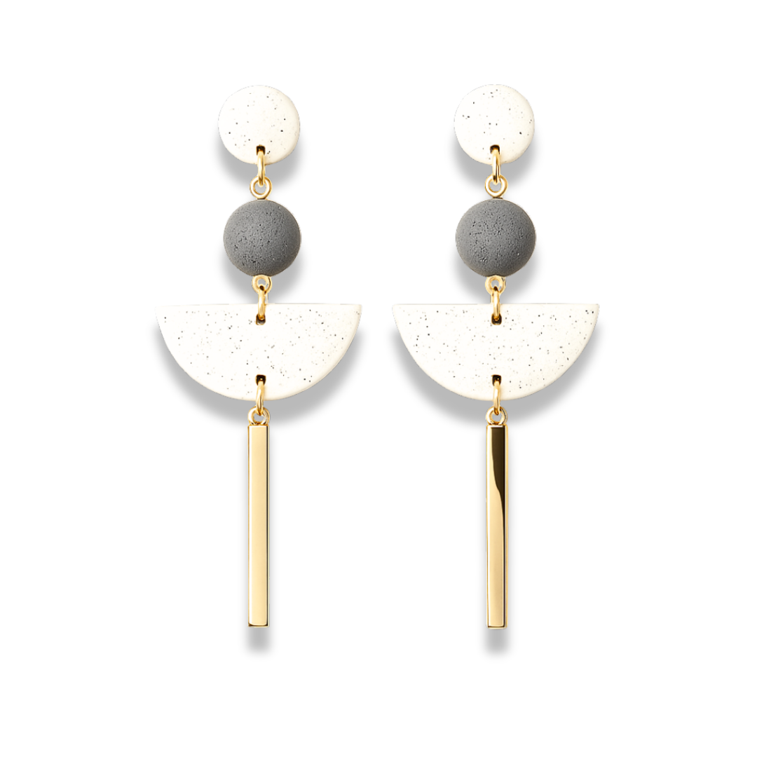 Polymer Clay Geometric Stone Silver bar Earrings