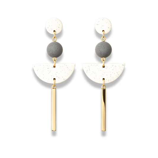 Polymer Clay Geometric Stone Golden bar Earrings