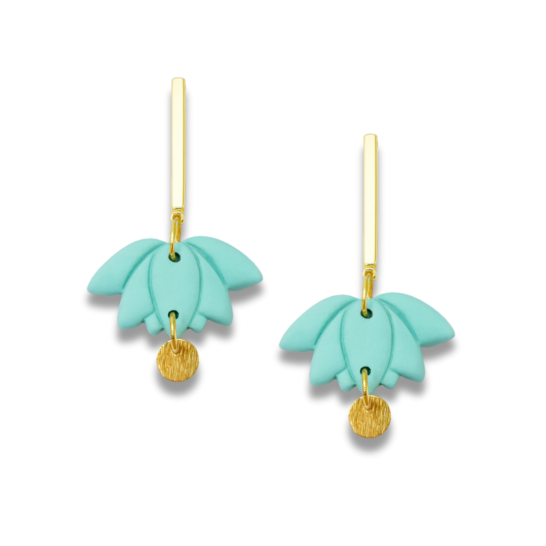 Turquoise Lotus Petal Polymer Clay Earrings – Pastel Collection