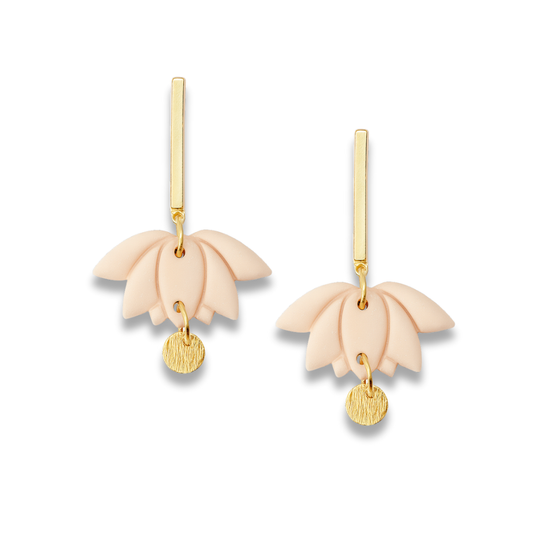 Light Peach Lotus Petal Polymer Clay Earrings – Pastel Collection