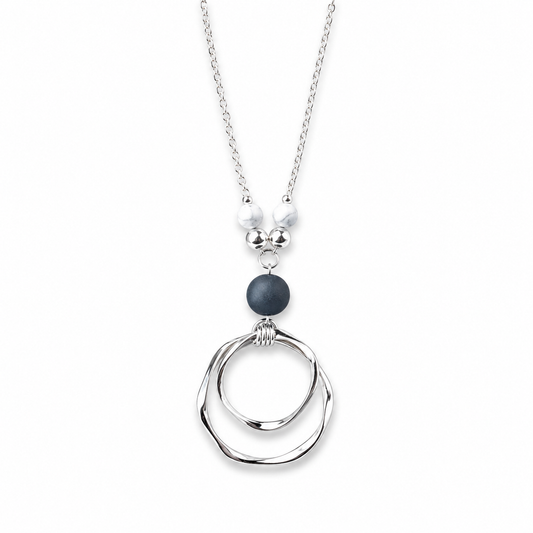 Modern Silver Circle Pendant Necklace | Marble Clay Stone Statement Necklace | Minimalist Handmade Jewellery