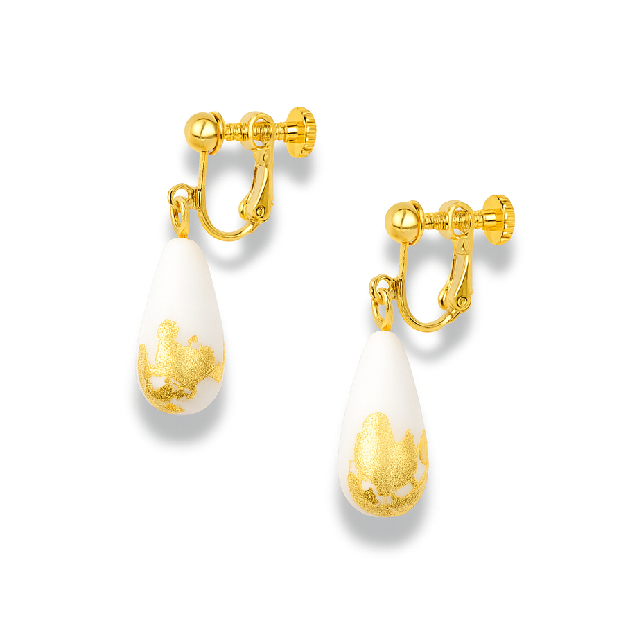 Handmade Black Gold Leaf Polymer Clay Teardrop Dangle Earrings