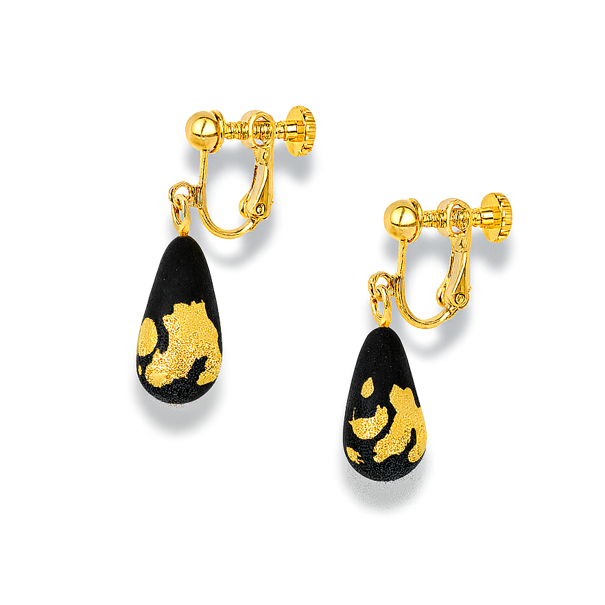 Handmade Black Gold Leaf Polymer Clay Teardrop Dangle Earrings