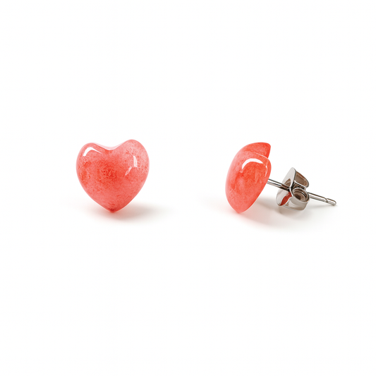 Strawberry Quartz 10mm Heart Natural Stone Earrings