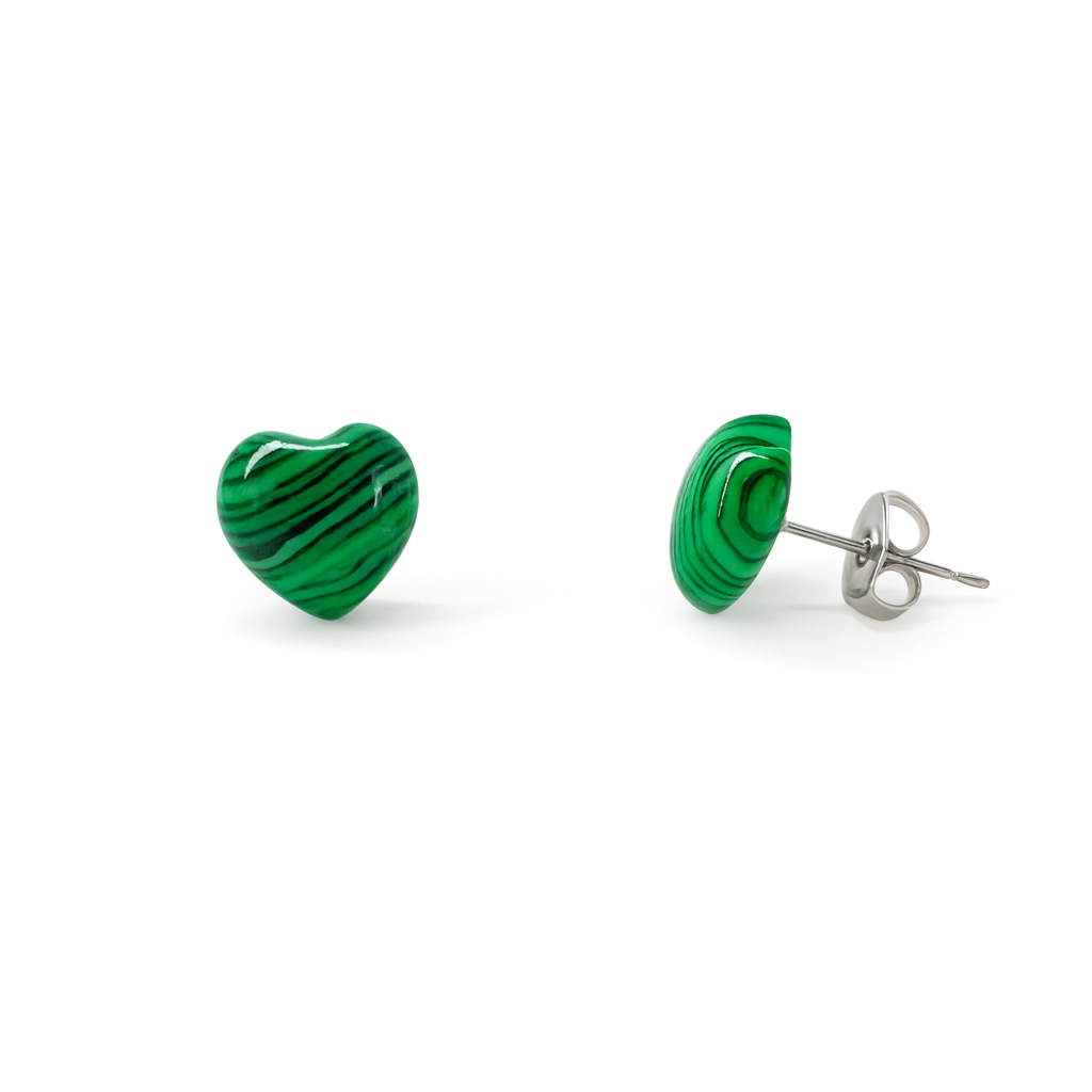 Malachite 10mm Heart Natural Stone Earrings