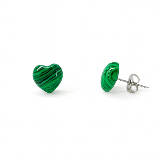 Malachite 10mm Heart Natural Stone Earrings