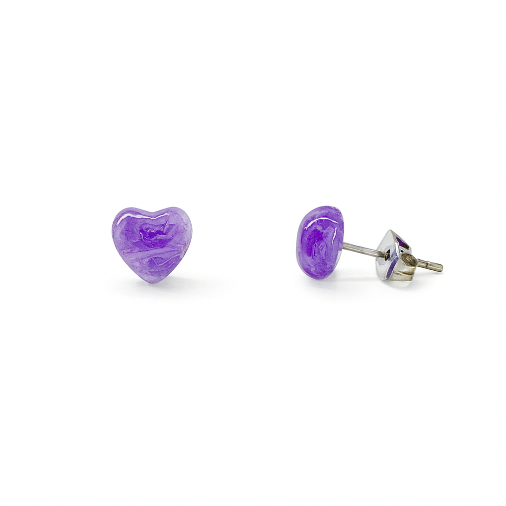 Amethyst 8mm Heart Natural Stone Earrings