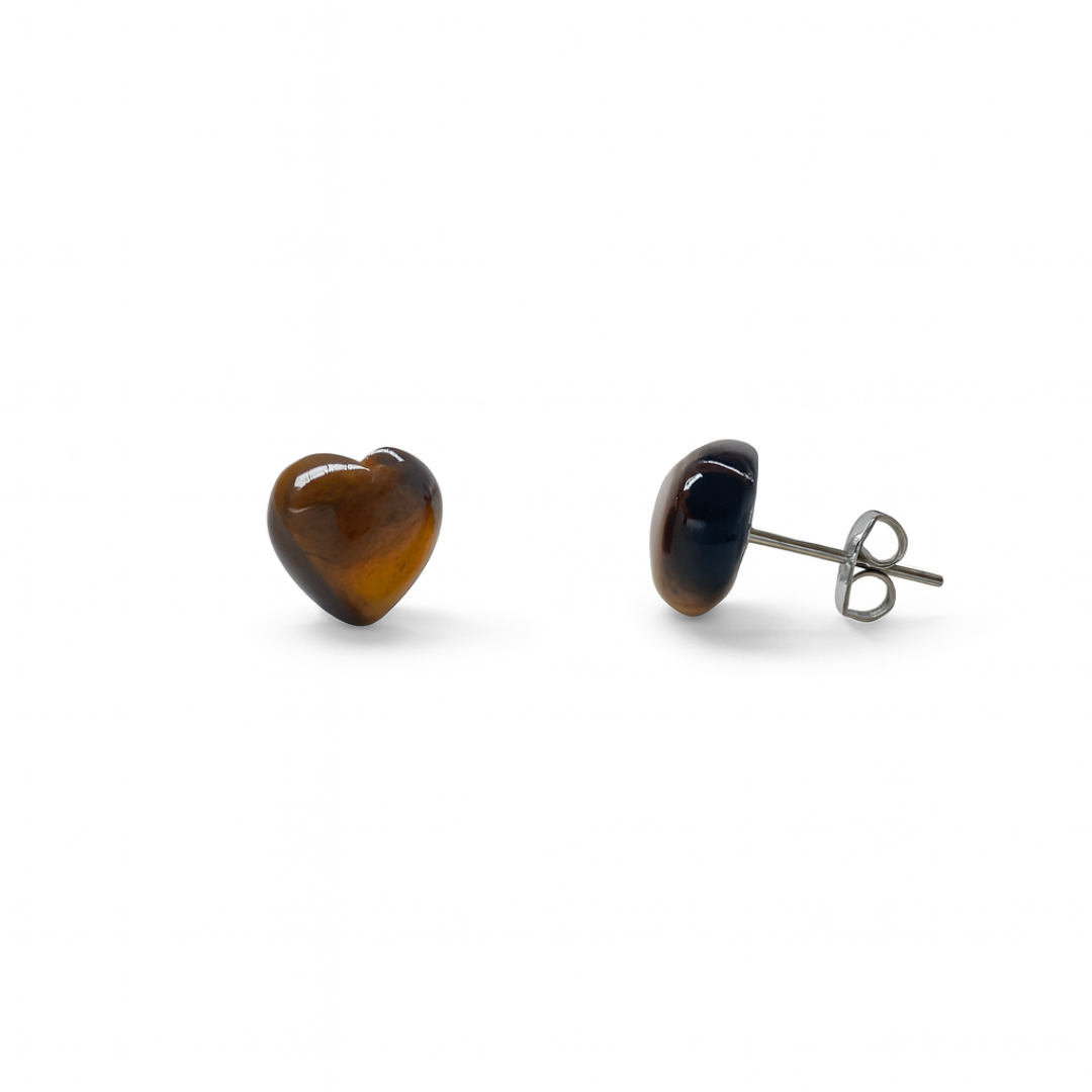 Tiger Eye 10mm Heart Natural Stone Earrings
