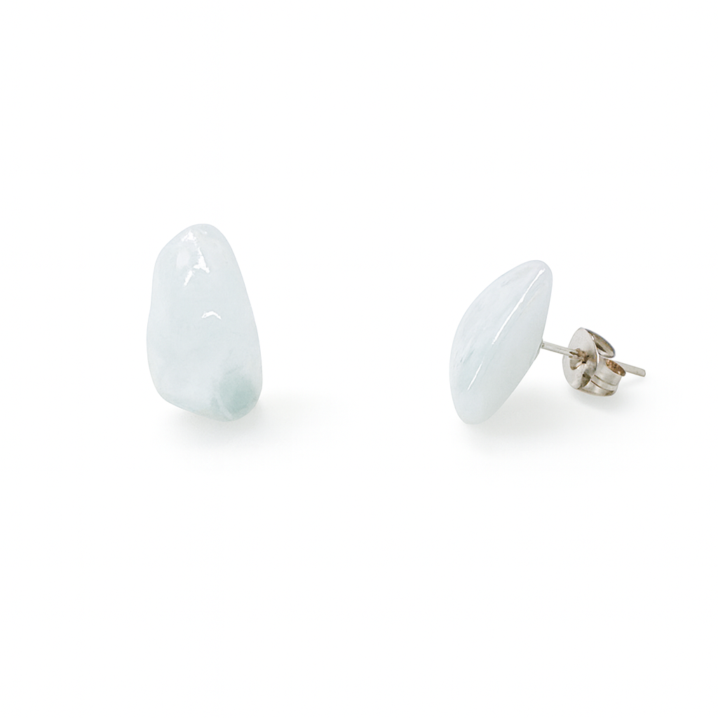 Large Light Aquamarine Blue Quartz Natural Stone Earrings