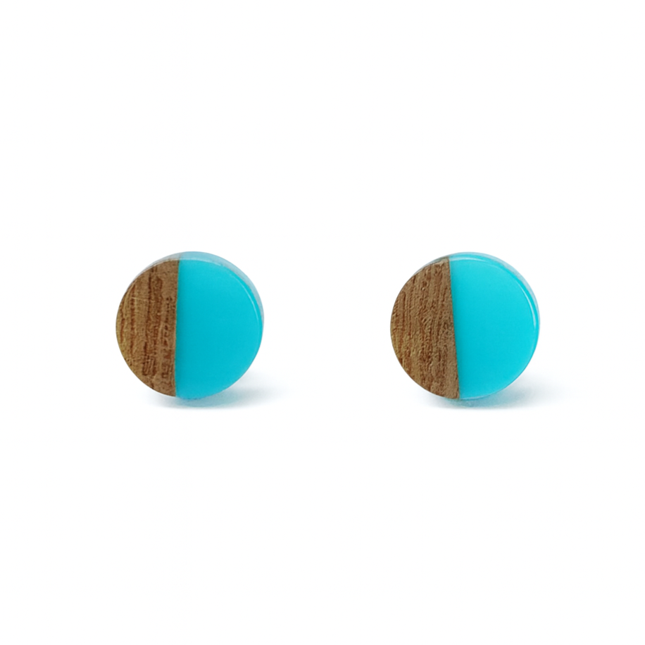 White Hypoallergenic Wood and Acrylic 2-Tones Earring Studs
