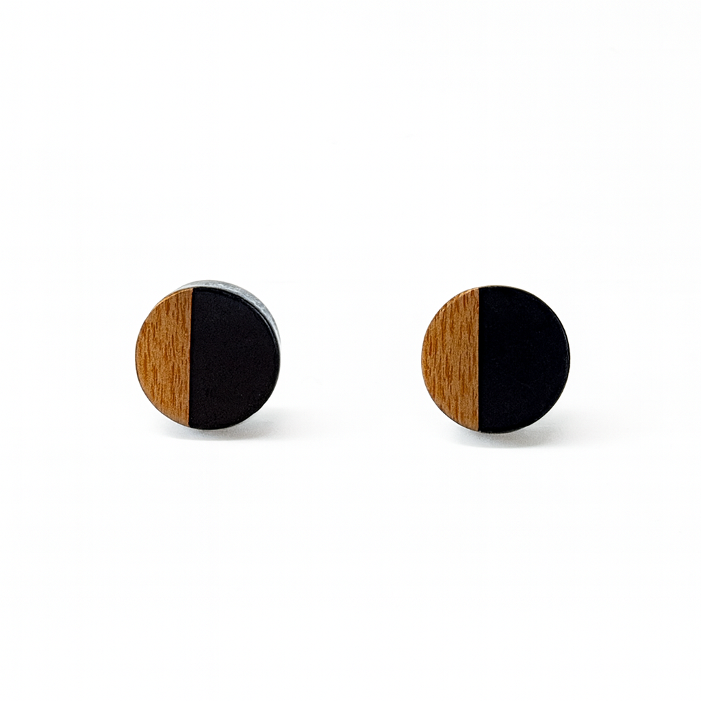 White Hypoallergenic Wood and Acrylic 2-Tones Earring Studs