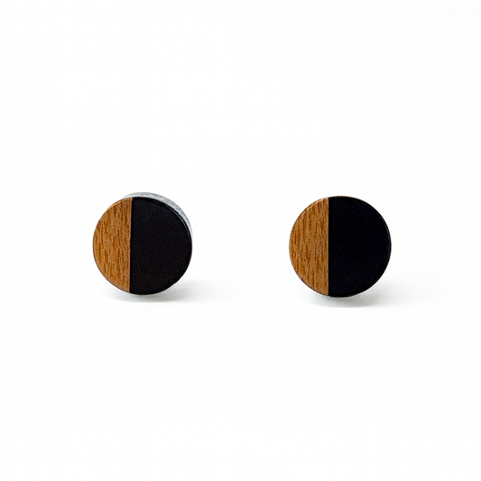 Black Hypoallergenic Wood and Acrylic 2-Tones Earring Studs
