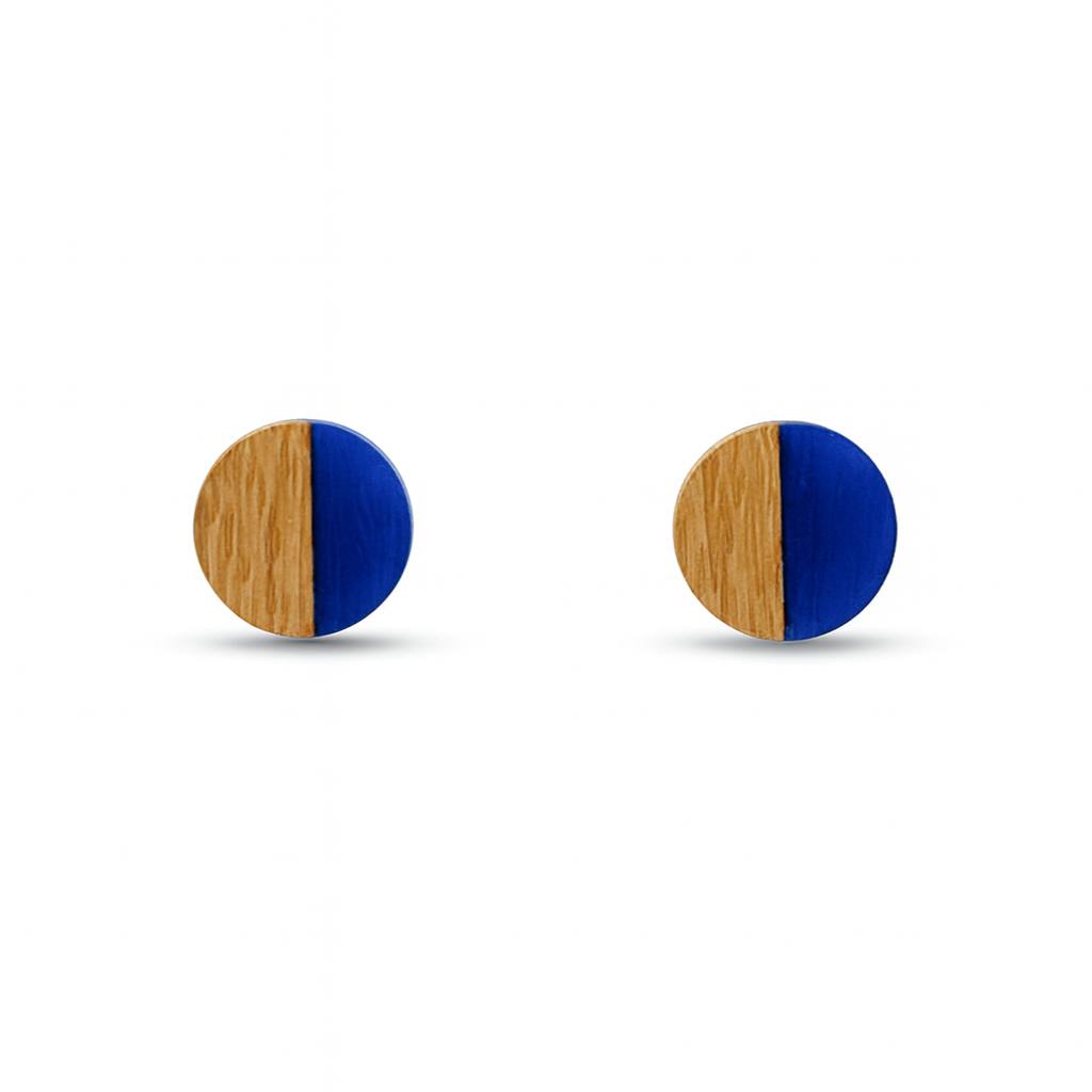 White Hypoallergenic Wood and Acrylic 2-Tones Earring Studs