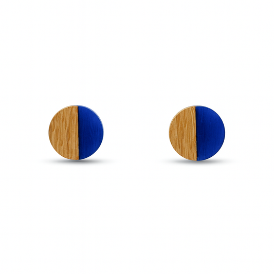 Deep Blue Hypoallergenic Wood and Acrylic 2-Tones Earring Studs