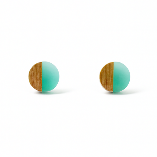 Pastel Green Hypoallergenic Wood and Acrylic 2-Tones Earring Studs