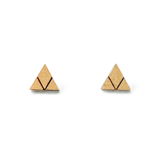 Wooden Geometric Pattern Triangle Hypoallergenic Earring Studs