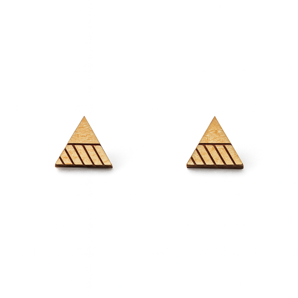 Wooden Pattern Triangle Hypoallergenic Earring Studs