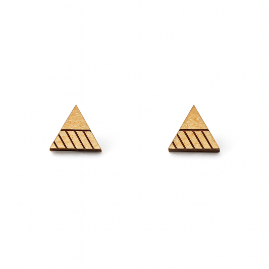 Wooden Pattern Triangle Hypoallergenic Earring Studs