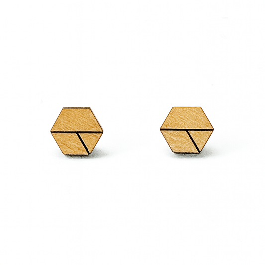 Wooden Geometric Pattern Hexagon Hypoallergenic Earring Studs