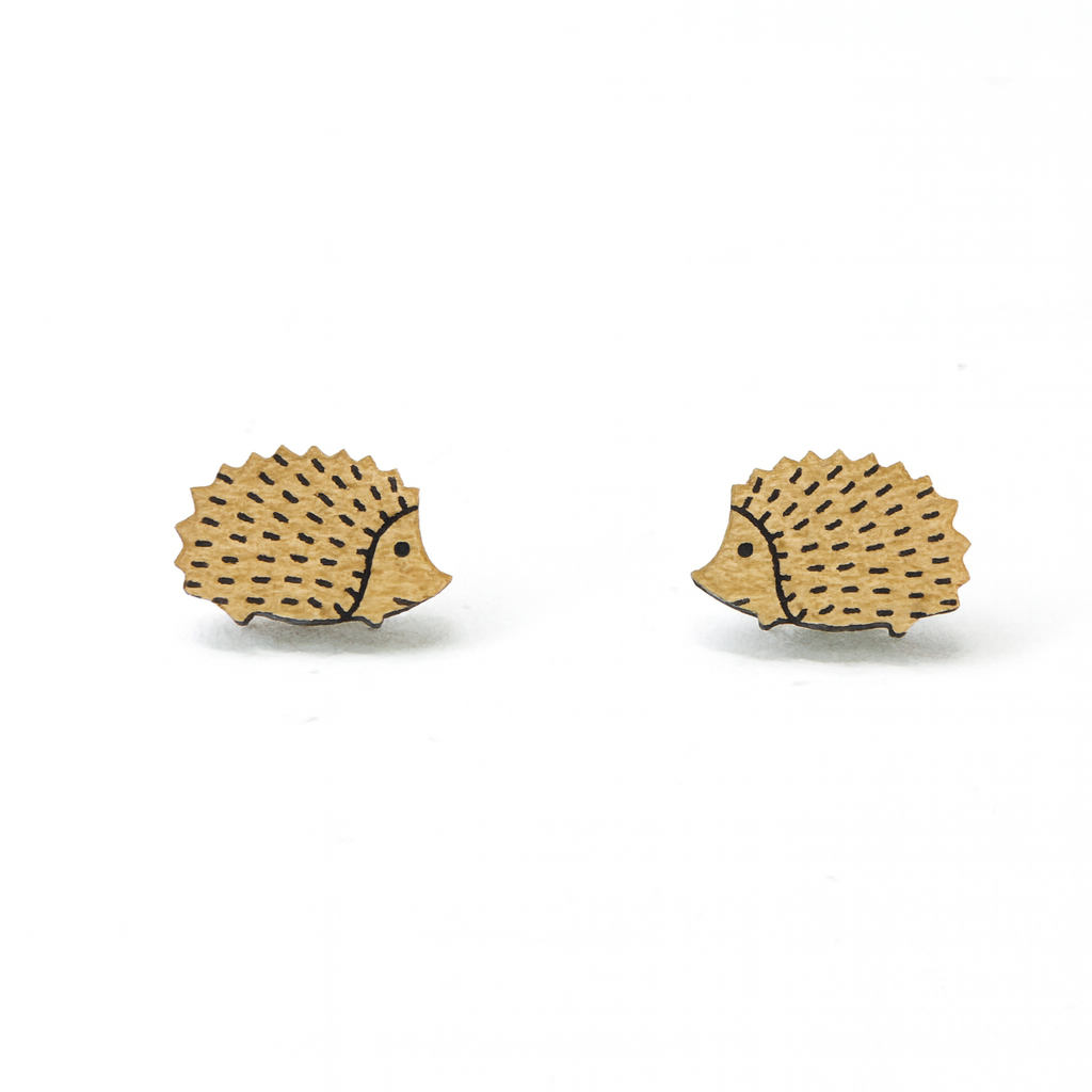 Wooden Hedgehog Hypoallergenic Earring Studs