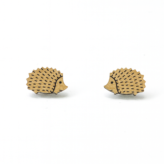 Wooden Hedgehog Hypoallergenic Earring Studs