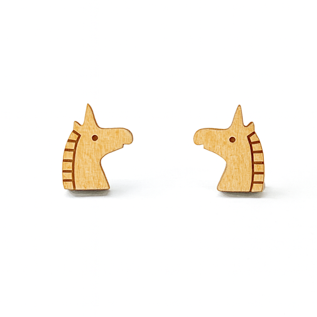Wooden Unicorn Hypoallergenic Earring Studs