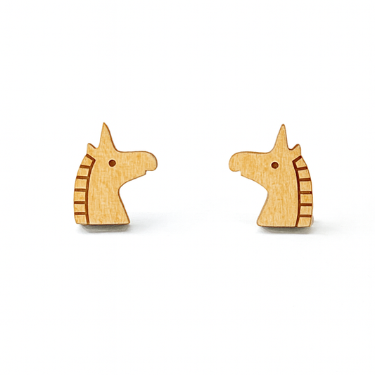 Wooden Unicorn Hypoallergenic Earring Studs