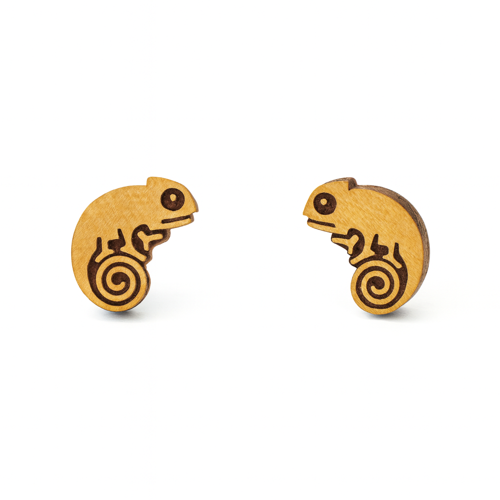 Wooden Chameleon Hypoallergenic Earring Studs