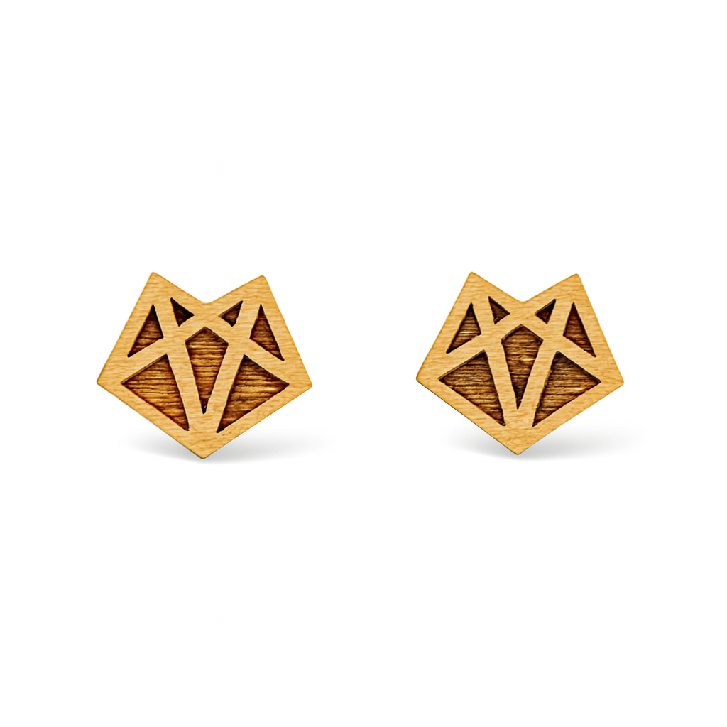 Wooden Diamond Fox Hypoallergenic Earring Studs