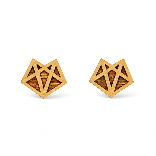 Wooden Diamond Fox Hypoallergenic Earring Studs