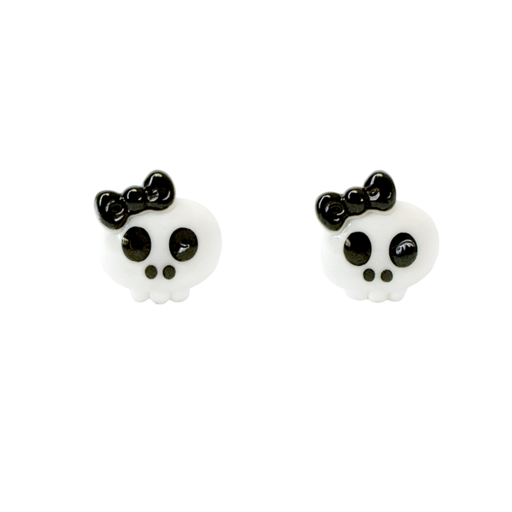 White Cartoon Skull Hypoallergenic Stud Earrings