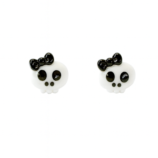 White Cartoon Skull Hypoallergenic Stud Earrings