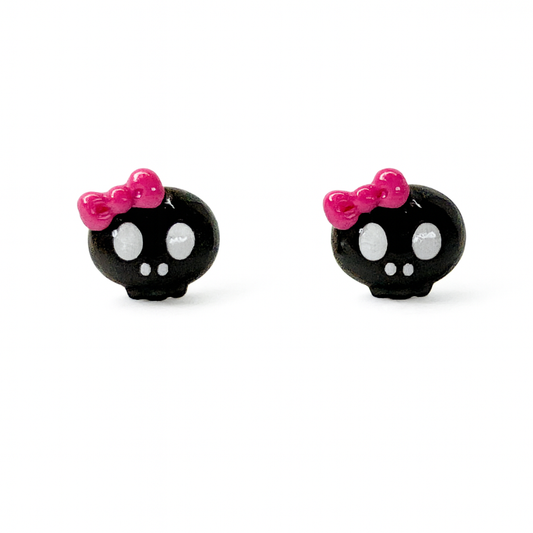 Black Cartoon Skull Hypoallergenic Stud Earrings