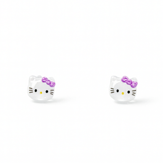 Tiny Purple Bow Kitty Glitter Crystal Jelly Hypoallergenic Stud Earrings