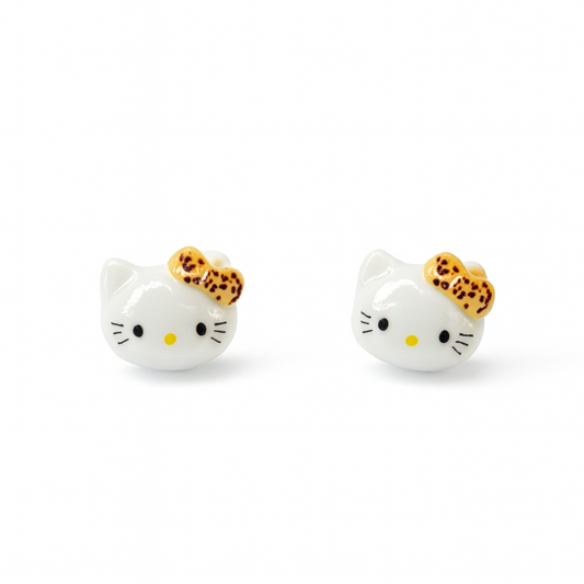 Leopard Print Bow Kitty Hypoallergenic Stud Earrings