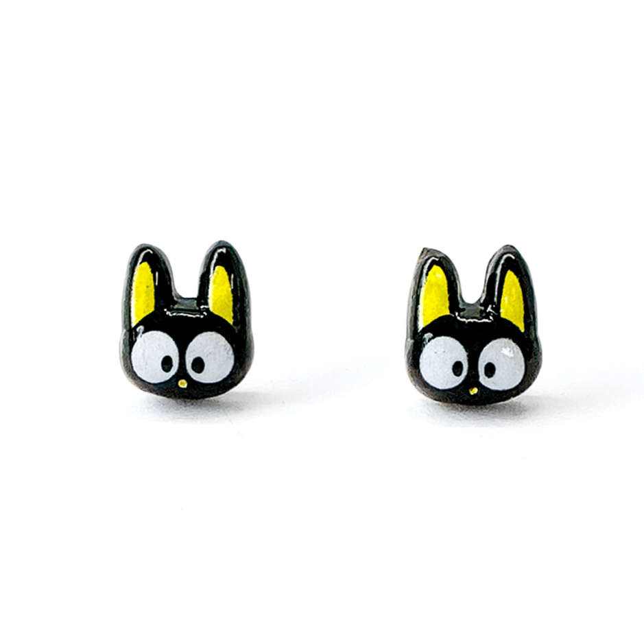 Yellow Ear Black Cat Inspired Hypoallergenic Stud Earrings