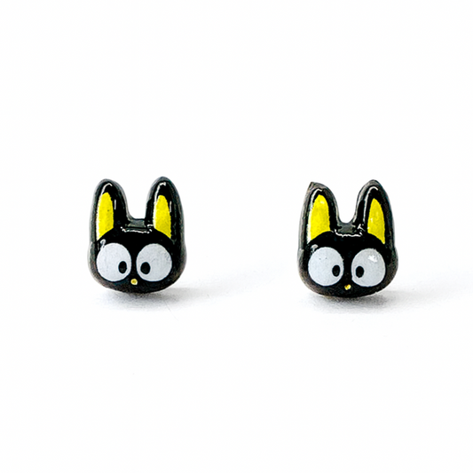 Yellow Ear Black Cat Inspired Hypoallergenic Stud Earrings