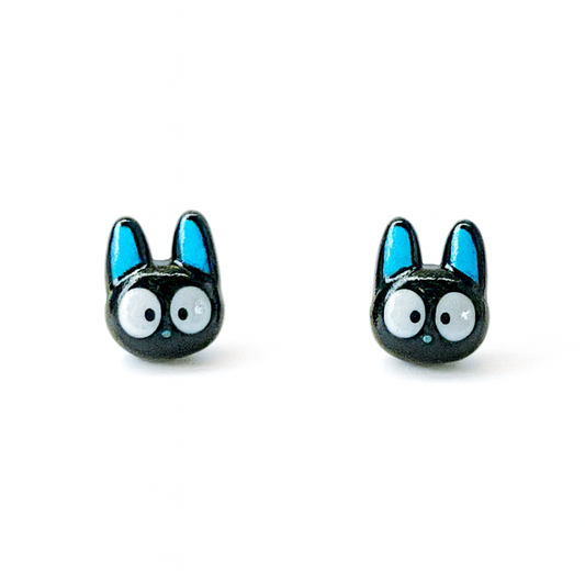 Blue Ear Black Cat Inspired Hypoallergenic Stud Earrings