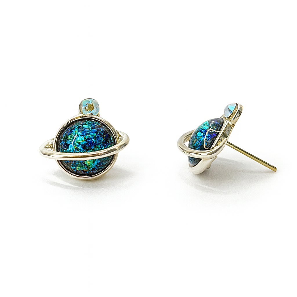 Symphony Blue Glitter Galaxy Planet Hypoallergenic Stud Earrings