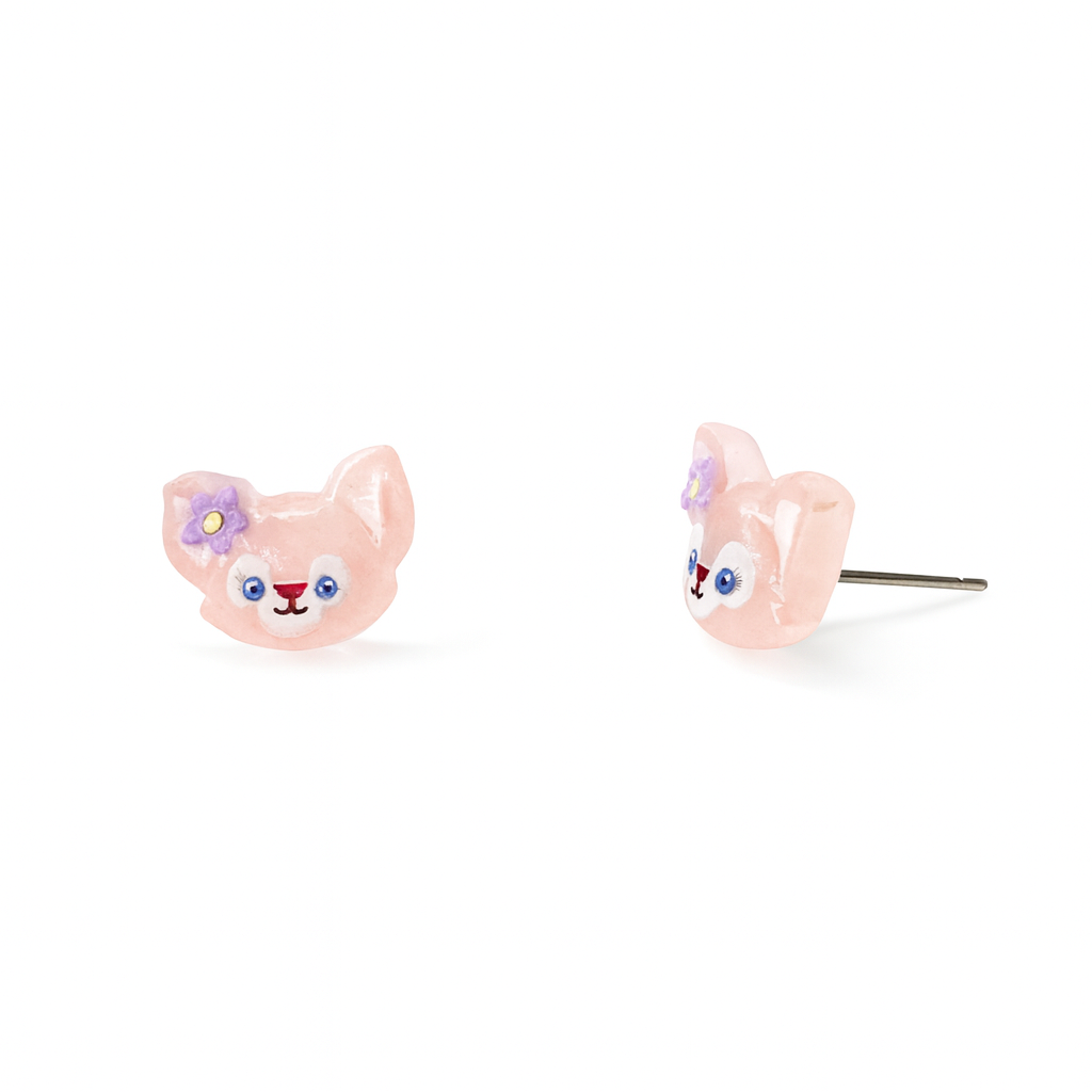 Pink Cat Duffy and Friends Inspired Glitter Crystal Jelly Hypoallergenic Stud Earrings