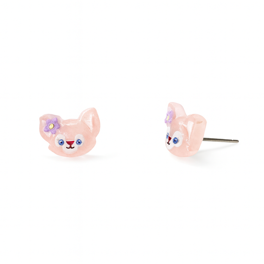 Pink Cat Duffy and Friends Inspired Glitter Crystal Jelly Hypoallergenic Stud Earrings