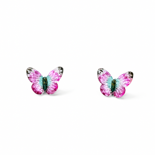 Pink and Blue Tiny Butterfly Hypoallergenic Stud Earrings