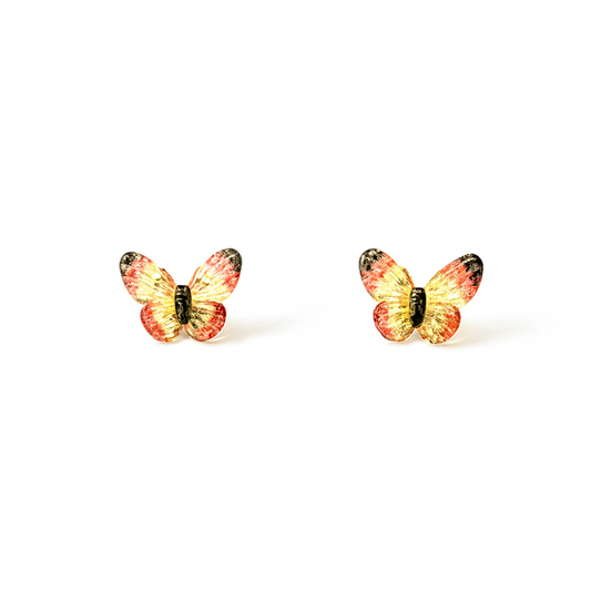 Orange and Yellow Tiny Butterfly Hypoallergenic Stud Earrings