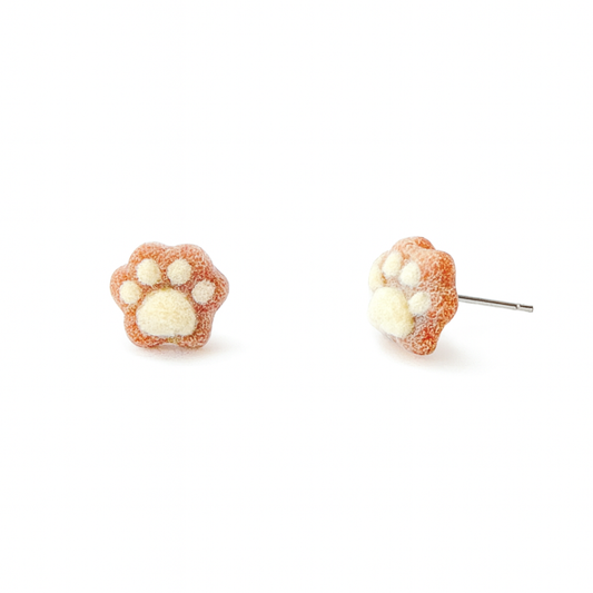 Fluffy Brown Animals Paw Hypoallergenic Stud Earrings
