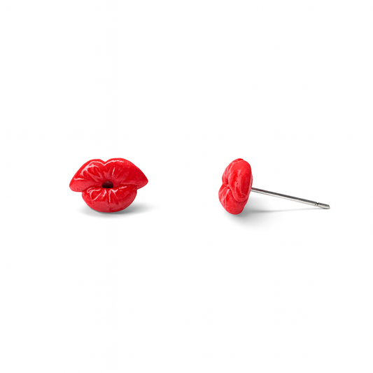 Sexy Red Lip Polymer Clay Hypoallergenic Stud Earrings
