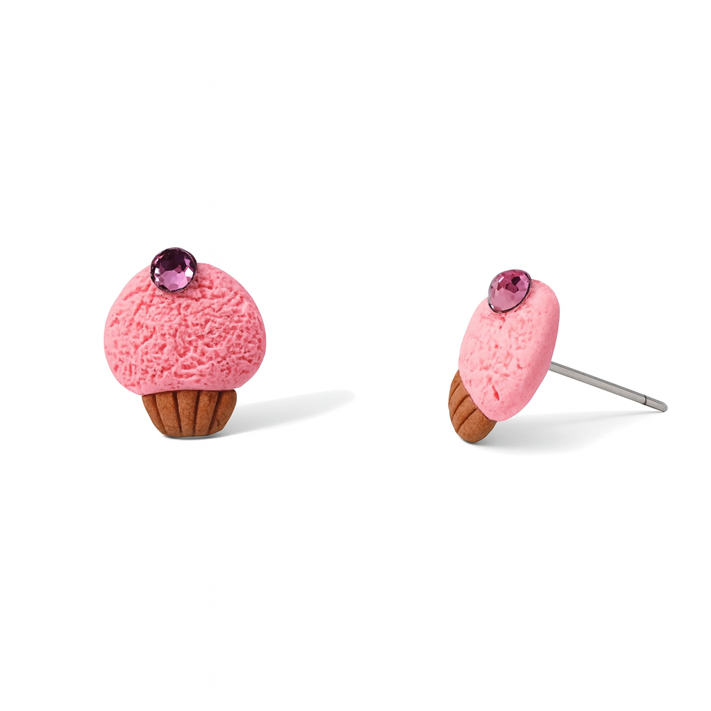 Link Pink Cupcake Polymer Clay Hypoallergenic Stud Earrings