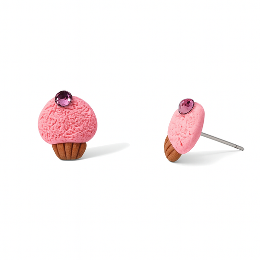 Link Pink Cupcake Polymer Clay Hypoallergenic Stud Earrings