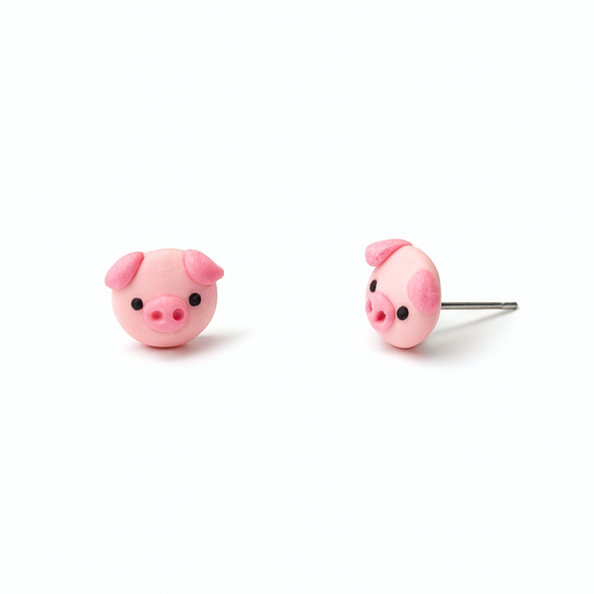 Piggy Polymer Clay Hypoallergenic Stud Earrings